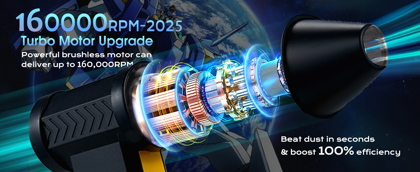 Електричний пилосос для повітряного видування, 3 швидкості, 160000 об/хв, для чищення ПК, електроніки, диванів, авто, офісної техніки (Чорний)