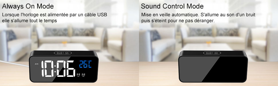 Цифровий годинник MOSUO з LED-дисплеєм, USB-зарядка, показник температури, голосове керування, 2 таймери, функція відкладання, регулювання яскравості та гучності, білий