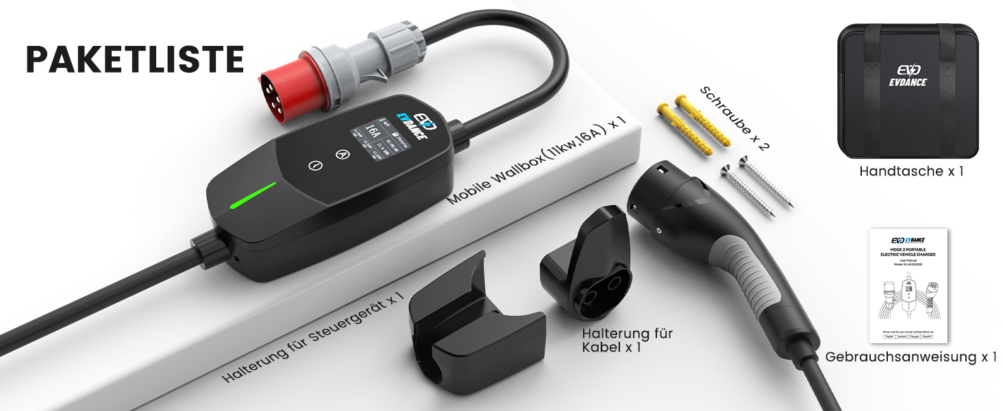 Кабель для зарядки електромобіля Type 2 Schuko, 3.68 кВт, 6.1 м, 6-16A (Чорний)