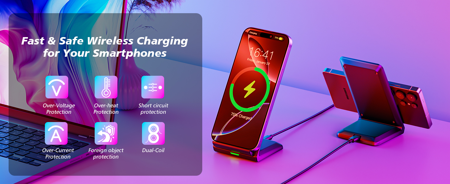 Бездротова зарядка Inductive Stand - Швидка зарядка для iPhone, Samsung, Google. Підставка для телефону.