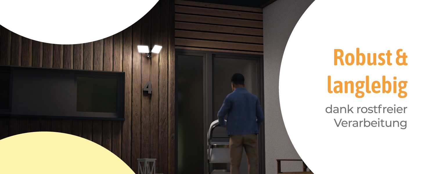 Вуличний LED прожектор SSC-LUXon NORSU з датчиком руху, подвійний, нейтрально-білий, IP65, з кутовим адаптером і сенсором сутінків, модель Ethir