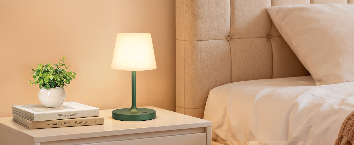 LED Настільна лампа бездротова акумуляторна з регульованою яскравістю та пам'яттю, сенсорна нічна лампа для спальні, кафе, вулиці (Зелена)