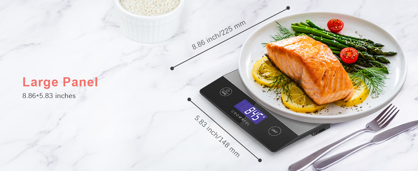 Кухонні ваги CROWNFUL з підзарядкою, до 15 кг, цифровий дисплей LCD, нержавіюча сталь 304, для приготування їжі та випічки