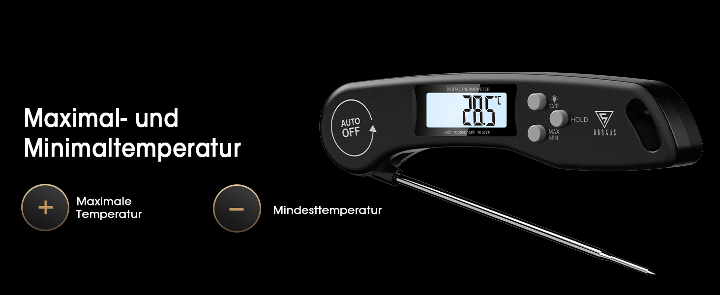 Цифровий термометр для м'яса DOQAUS: гриль, приготування їжі, кухня. Швидке зчитування, довга сонда, LCD-дисплей.