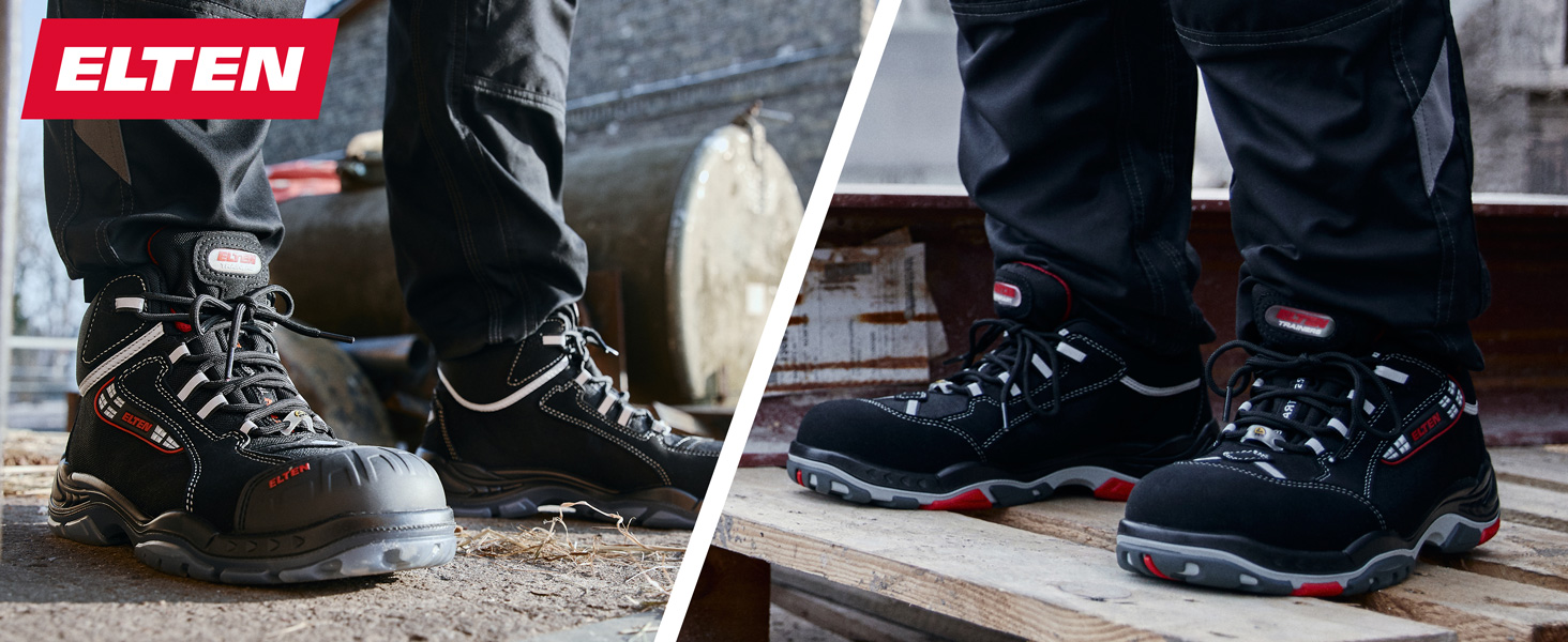 Робочі черевики ELTEN SANDER Pro ESD S3 для чоловіків, текстиль, пластикова капа (легша за сталеву), чорно-червоні, розмір 44 EU Single