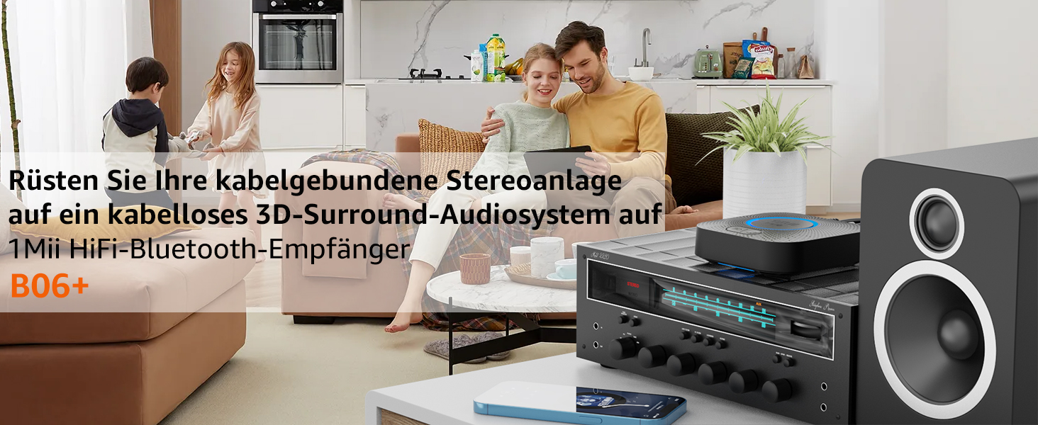 1Mii B06 Plus Bluetooth HiFi Аудіоприймач: Бездротовий адаптер aptX HD aptX-Adaptive Bluetooth 5.3 для стереосистеми, смартфонів та планшетів