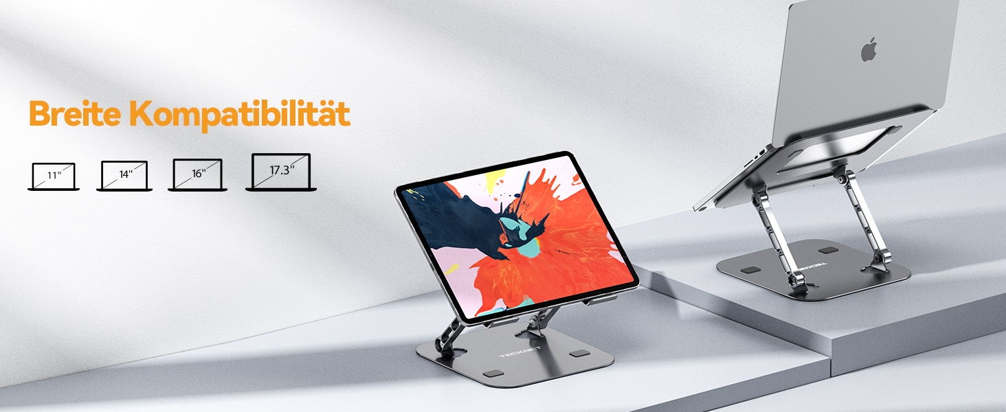 Підставка для ноутбука TECKNET регульована по висоті, ергономічна, складна, портативна з вентиляцією, сумісна з ноутбуками та планшетами 11-17.3 дюймів (сіра)