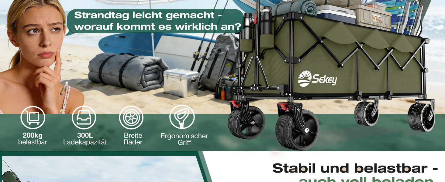 Бомбовоз Sekey XXXL, 300л, 200кг, для великих сімей, з великими колесами, розкладний, оливковий