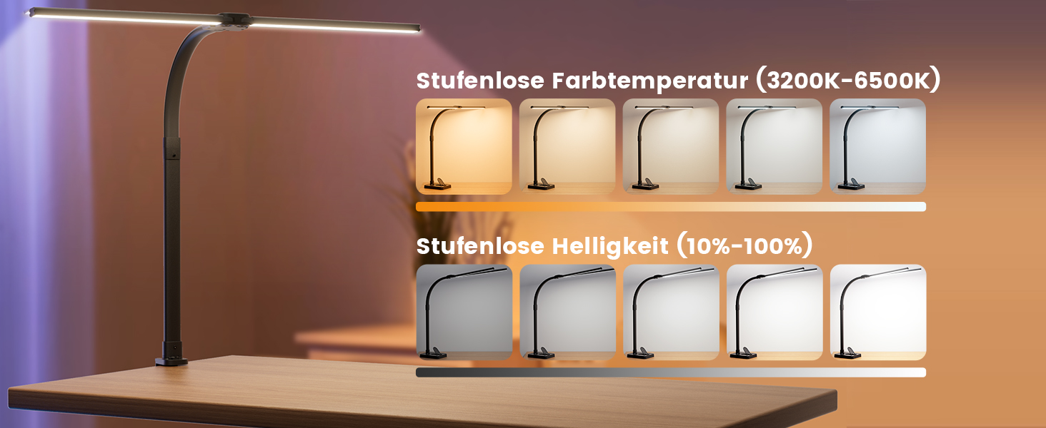 APMIEK LED лампа для столу з LED, 24W, 76 см, кріплення, для home office, 3200K-6500K, регульована, для офісу, захист очей, для робочого місця, монітора, ПК (чорна)