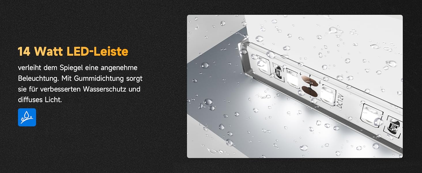 Дзеркало для ванної кімнати SONNI з підсвічуванням 80x60 см, 3 кольори світла, проти запотівання, LED, сенсорна кнопка, годинник, температура, 3-кратне збільшення