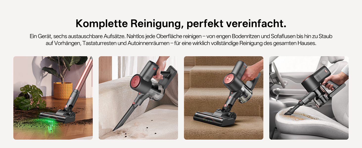 Бездротовий акумуляторний пилосос Vexilar V10PRO 6-в-1 з LED, потужність 450W, час роботи 45 хв, сила всмоктування 45000Pa. Підходить для твердих поверхонь, килимів та видалення шерсті тварин. Компактний, легкий, з телескопічною трубою. Колір: Рожевий.