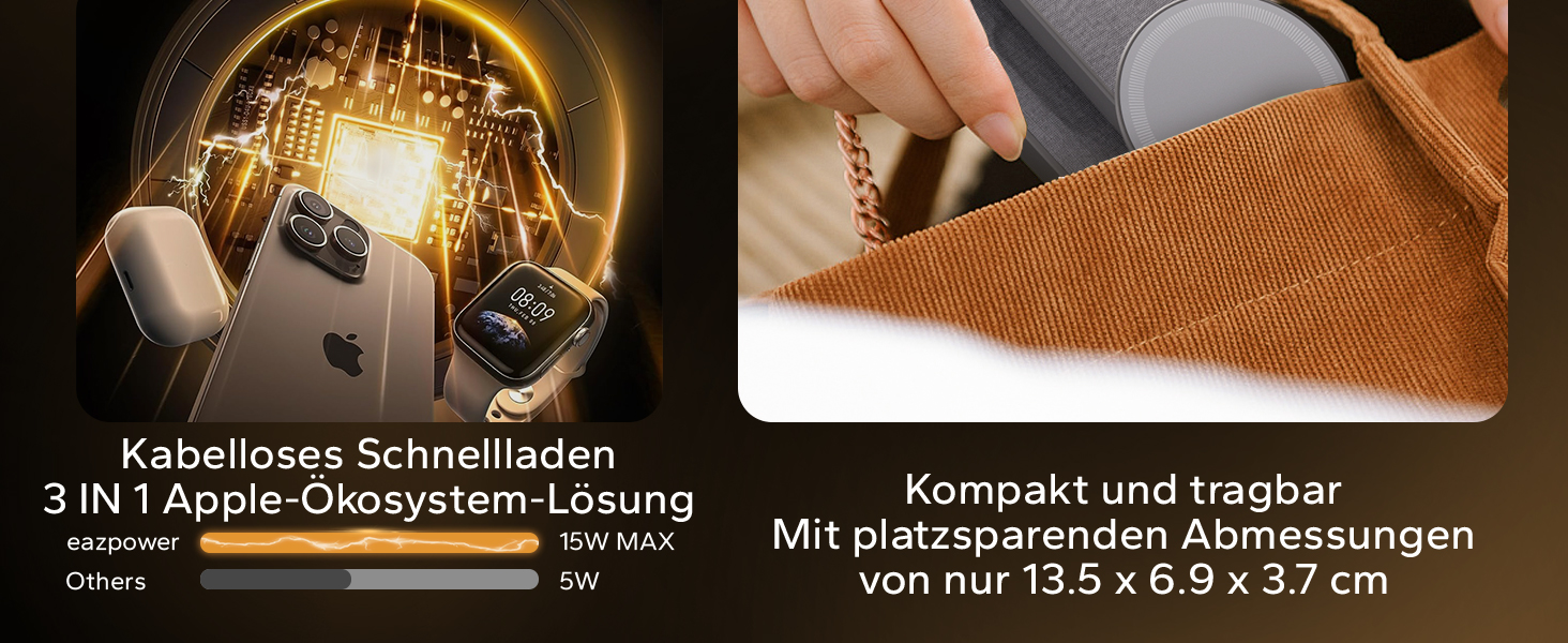 Зарядна станція MagSafe 3-в-1 для Apple Watch та iPhone. Біла (глибокий сірий). Підтримка iPhone 17, 16, 15, 14, 13, 12 Pro Max