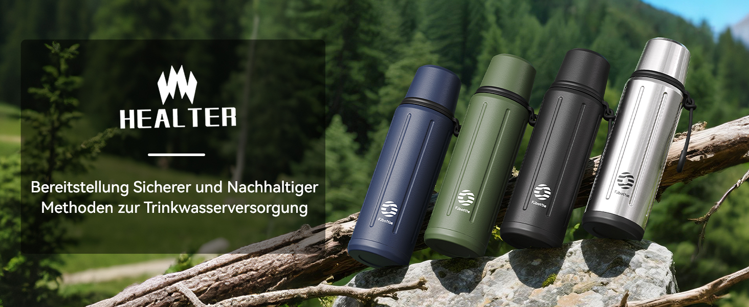 Термос Healter Thermoskanne 1л з чашкою (72 години холод & 24 години гаряче) - термофляга для кави, чаю, офісу, школи (зелений)