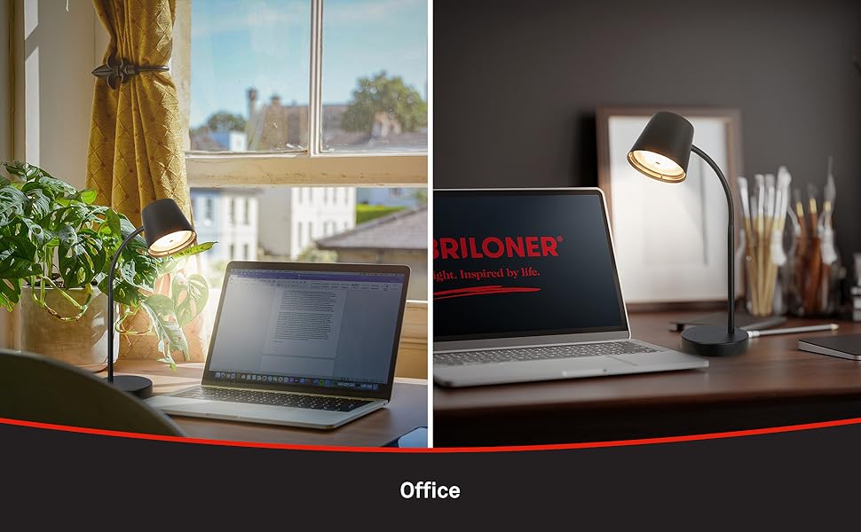 LED лампа BRILONER настільна бездротова з торшером, поворотна, з акумулятором, замінна світлодіодна лампа, нічна лампа, лампа для читання, офісна лампа, чорна, 38,5 см