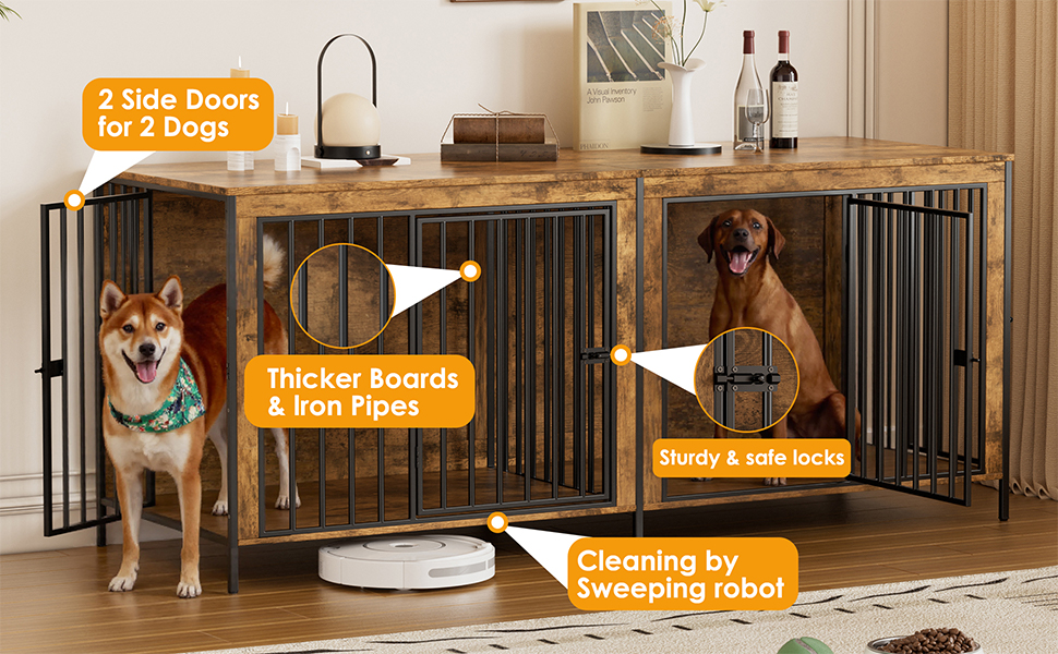 Клітка для собак для дому, 200 см, велика собача будка для 2 собак, XXL, міцна клітка з перегородкою, сучасна собача будка для дому, 4 двері для великих собак до 100 кг