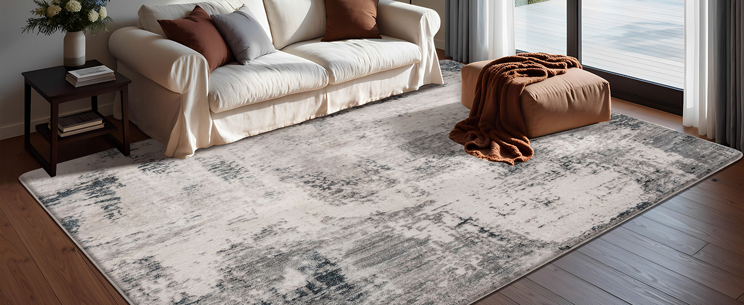 Килим для вітальні, спальні, їдальні, з антиковзаючим покриттям, м'який короткий ворс, абстрактний сірий стильний килим для легкого прибирання (160 x 200 см) (Сірий-мульти, 200 x 250 см (Прямокутний))