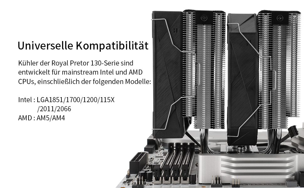 Кулер для процесора Thermalright Royal Pretor 130 Ultra White, двовежевий повітряний охолоджувач, 7 теплових трубок, для AM4/AM5, Intel LGA1851/1700/115x/2011, білий