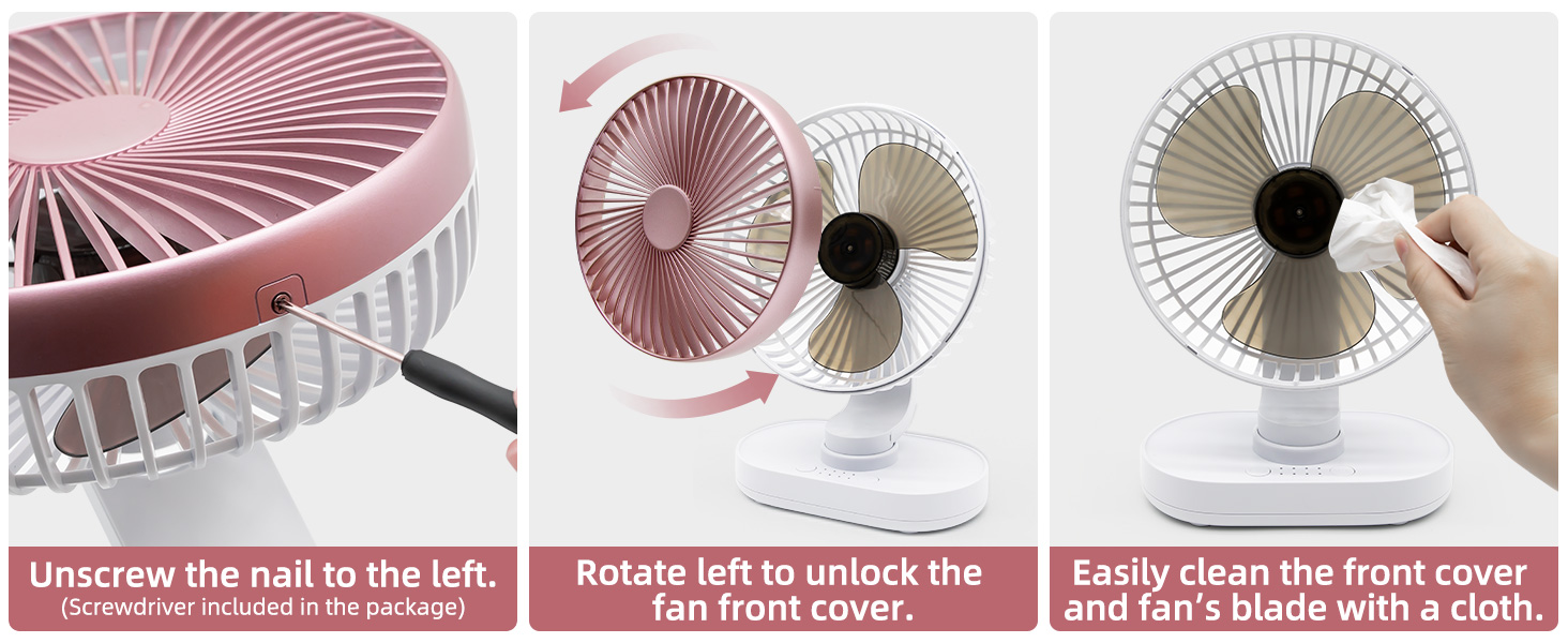 Портативний USB вентилятор на акумуляторі 4000mAh, 4 швидкості, осциляція, тихий, 16.5 см, рожеве золото