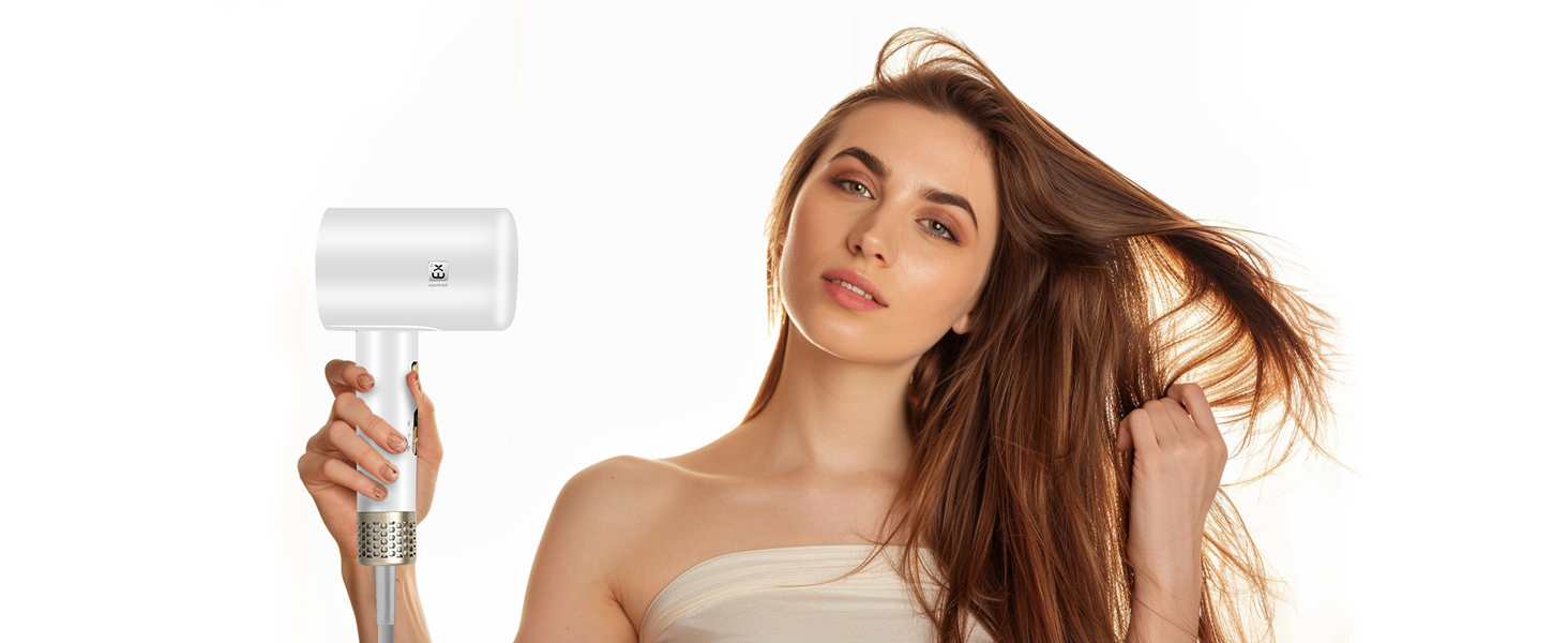 Професійний фен 2000W з регулюванням температури та швидкості, насадка-концентратор, холодний струмінь повітря для дому, салону краси та подорожей (білий)