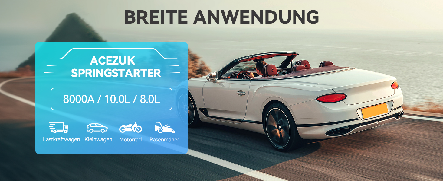 Портативний зарядний пристрій Starthilfe Powerbank 6000A для автомобіля: 7.0л бензин, 5.5л дизель, LED ліхтарик, великий екран (Чорний)