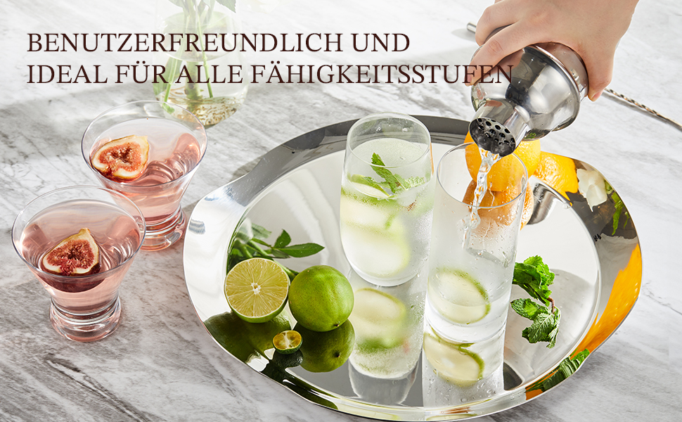 Набір бармена KITESSENSU 6 предметів: шейкер, мірні склянки, сито, щипці, відкривачка – сріблястий барний аксесуар для приготування коктейлів