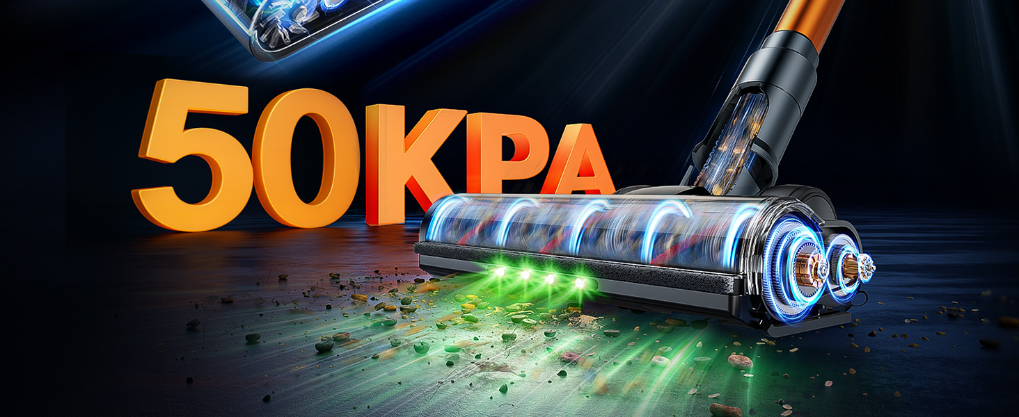 Бездротовий акумуляторний пилосос 50KPA/600W/65Min з висувною шланговою насадкою, док-станцією, автоматичним режимом, антизаплутувальною турбощіткою та багаторівневою фільтрацією для килимів/твердих поверхонь/автомобіля, золотий