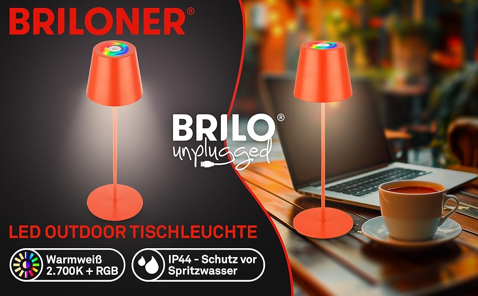 LED настільна лампа BRILONER бездротова з торшером, диммуванням, регулюванням висоти, 36x10,5 см, RGB + тепле світло