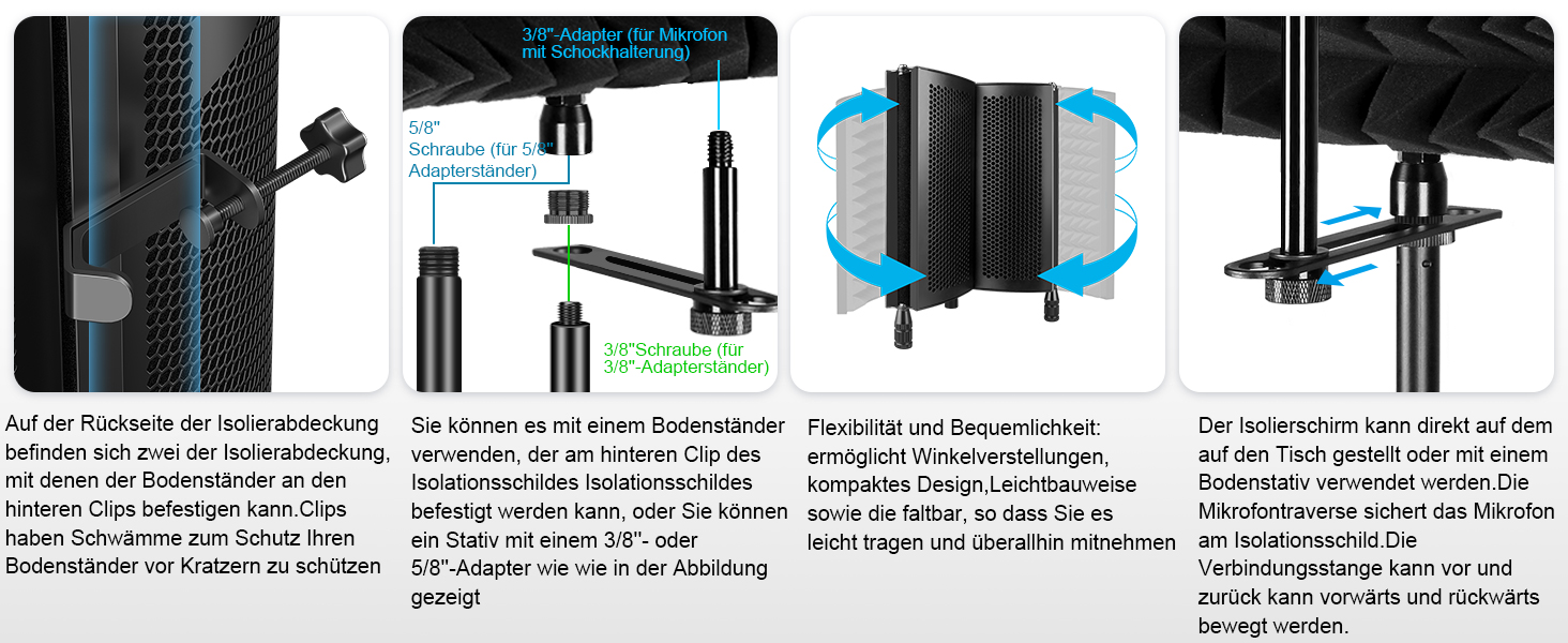 Акустичний ізоляційний екран для мікрофона AOKEO AO-504, поп-фільтр та звукопоглинаючий щит (регульований)
