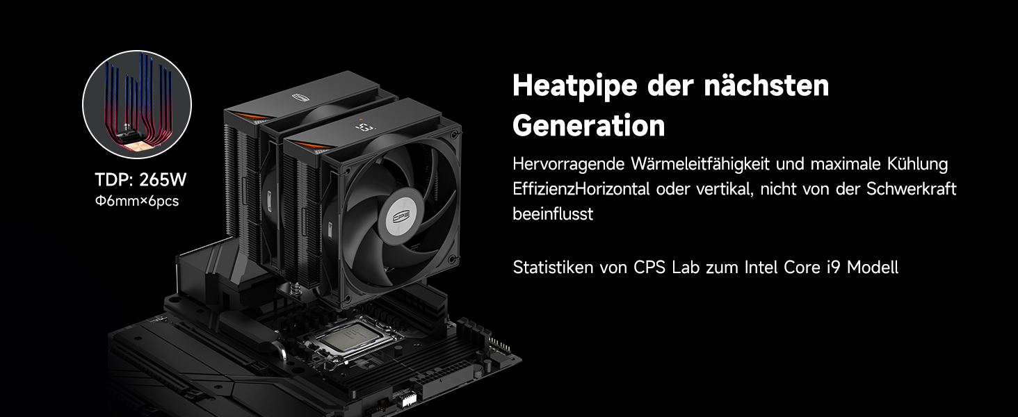 Кулер для процесора PCCOOLER RT620Pro Digital BK з цифровим дисплеєм, TDP 265W, 6 теплових трубок, 2 вентилятори 120мм FDB, для AMD AM4/AM5, Intel LGA 115X/1200/1700/1851