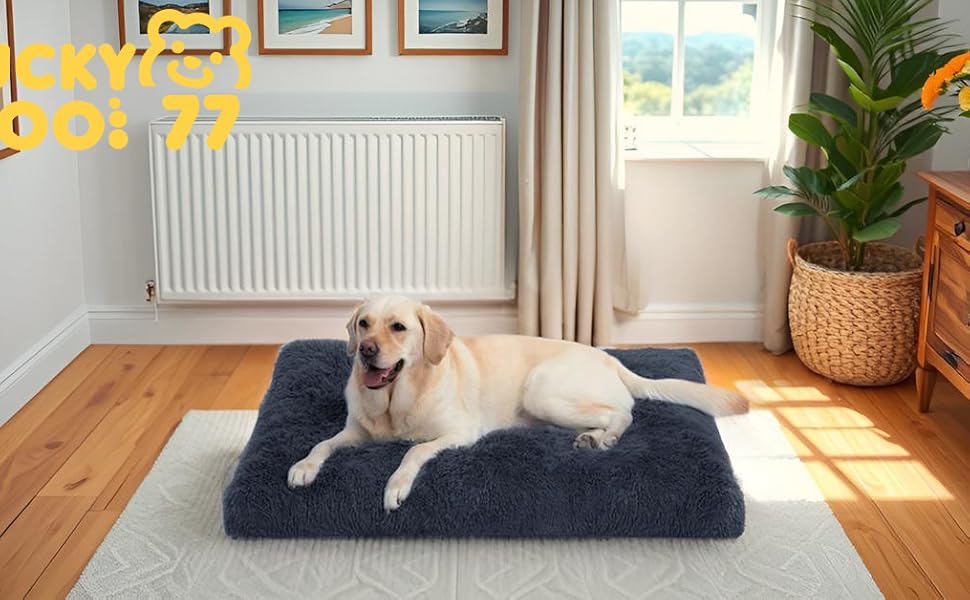 Килимок для собак середніх порід, м'який, з довгим плюшем, 75 x 50 x 8 см, темно-сірий