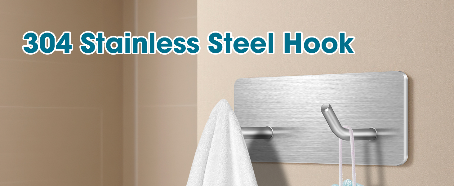 Самоклеючі гачки Haken - набір 6 шт. з нержавіючої сталі 304, без свердління, для ванної, кухні та вітальні