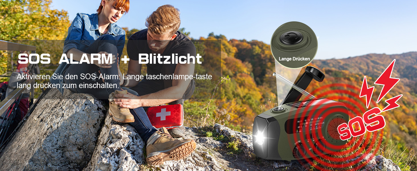 Радіо на механічній та сонячній енергії Notfall Kurbel Radio з Power Bank, USB, AM/FM, SOS-сигналом, ліхтариком - зелений