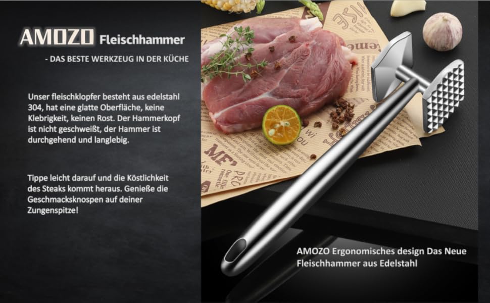 Молоток для м'яса Fleischhämmer з нержавіючої сталі, подвійний, для шніцелів, котлет, стейків – ніж для розм'якшення м'яса