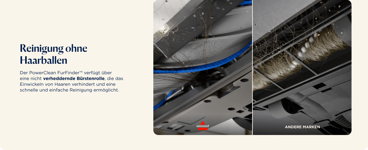 Бездротовий пилосос Bissell PowerClean FurGuard з акумулятором, 280W, самоочисна щітка, світло FurFinder, HEPA-фільтр, акумулятор 2500 mAh, час роботи 50 хв, щітка FurGuard 4091N для видалення шерсті тварин