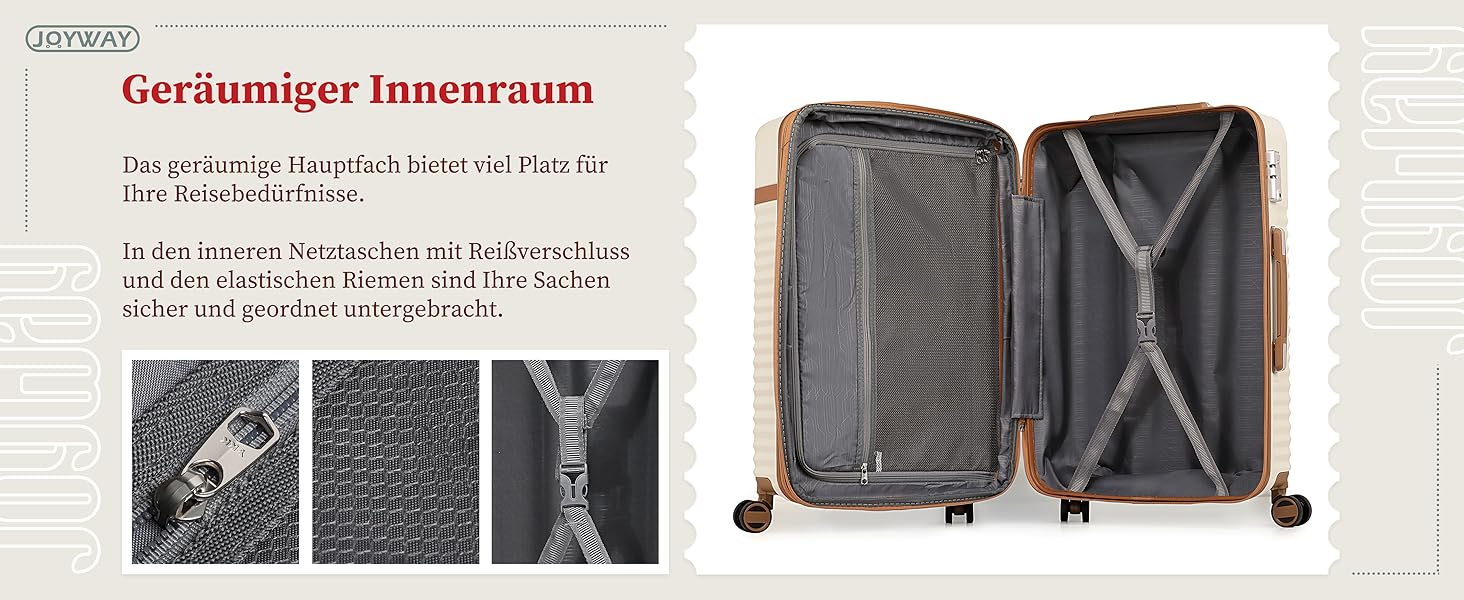 Набір валіз Joyway з ABS-пластику, розширюваний, на 4 колесах, з TSA-замком. Включає: 1 велика сумка, 1 косметичка (білий, M)