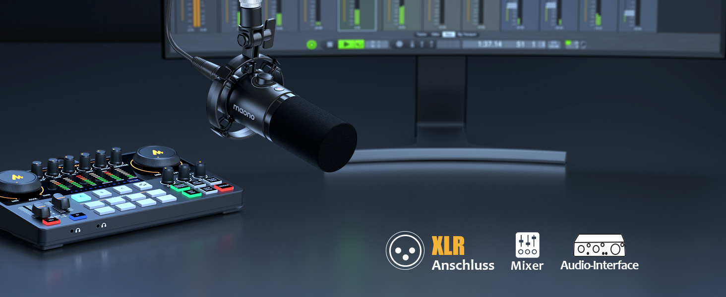 Мікрофон MAONO PD200XS XLR/USB: Набір для стримінгу, запису та геймінгу з RGB підсвіткою, регулюванням гучності та беззвучною кнопкою