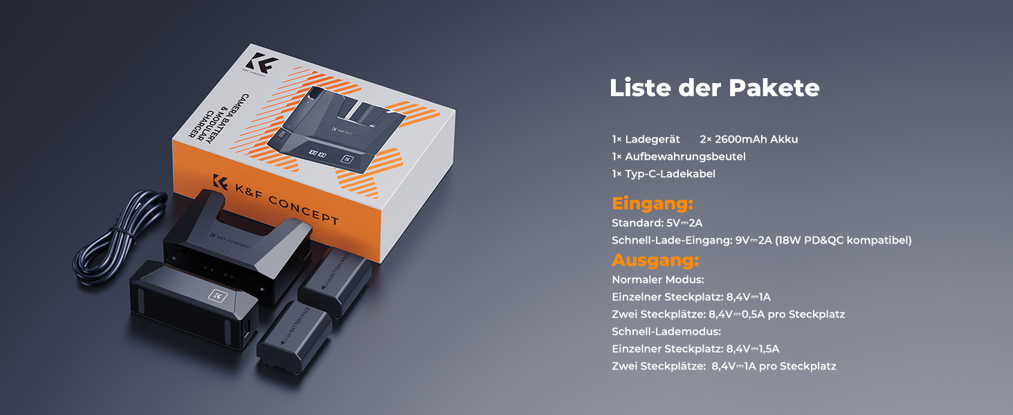 Акумулятор K&F CONCEPT NP-FZ100 2600mAh з зарядним пристроєм для Sony Alpha A7 III A9, 18W PD/QC