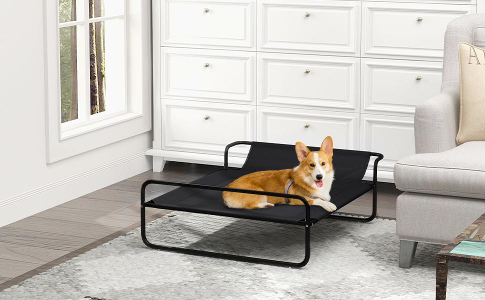 Лежанка для собак PawHut Outdoor, піднята лежанка з дихаючою сіткою, чорна, 91 x 69 x 29 см