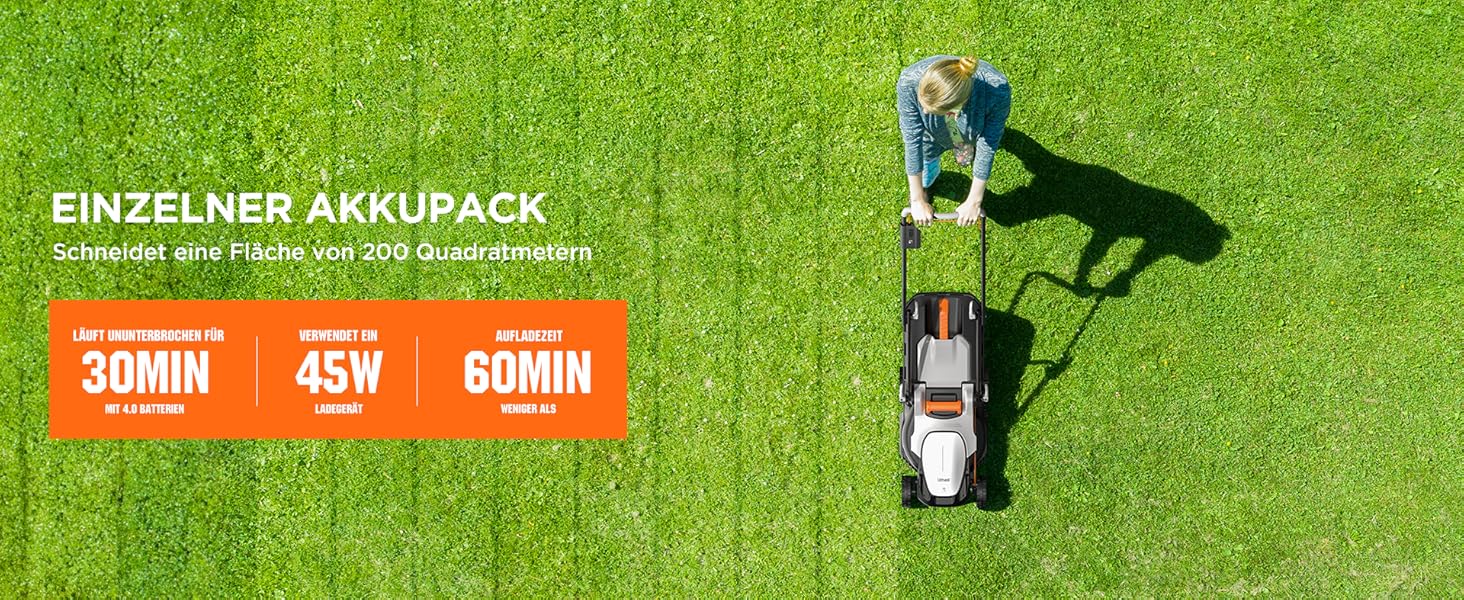 Акумуляторна газонокосарка Litheli 20В, 33 см, до 200 м², 30 л, 25-65 мм, з акумулятором 4,0 А·год