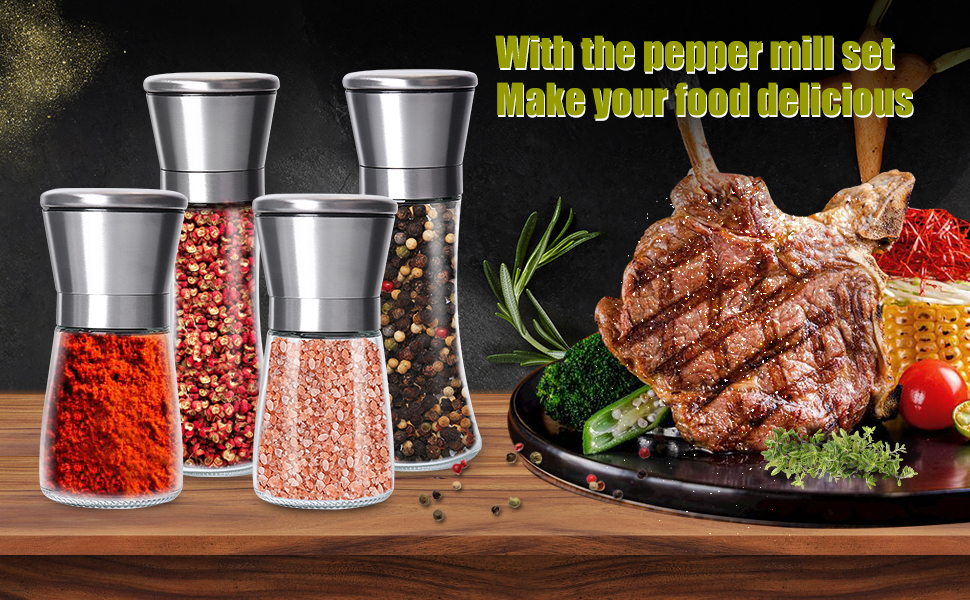 Набір меланець для солі та перцю (2 шт.) з регульованим керамічним млинком, 180 мл. Меланець для перцю, солі та чилі, ручний, для різних спецій.