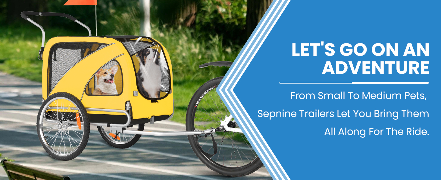 SEPNINE® Причіп для собак на велосипеді XL, 2-в-1: причіп та візок для бігу, з відбивачами та гальмом, матеріал 600D Oxford Canvas, максимальне навантаження 40 кг, помаранчевий (жовтогарячий)