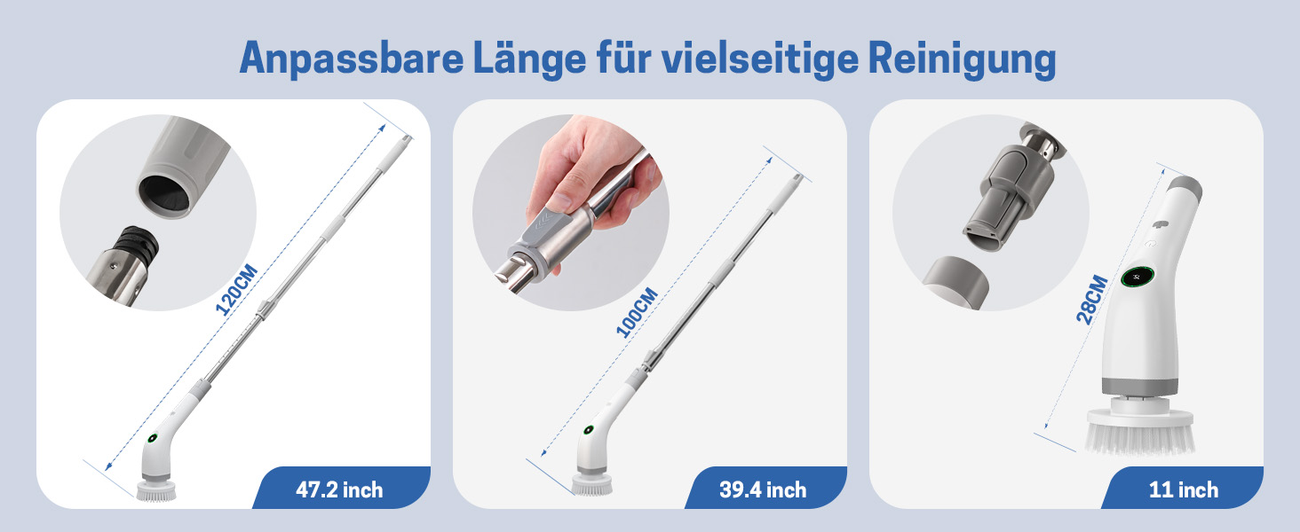 Електрична щітка для прибирання ванної кімнати, 7 в 1, з набором насадок, LED-дисплей, регульована ручка, IPX7, білий