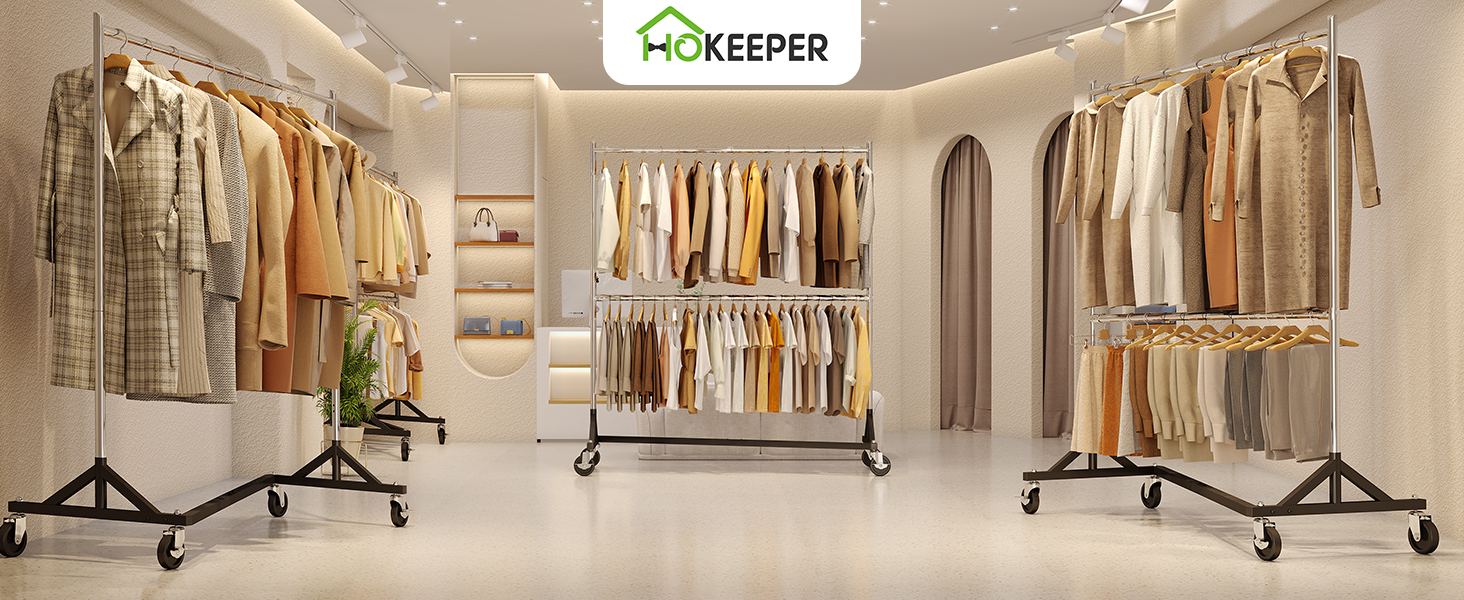 Комерційний вішак для одягу HOKEEPER на Z-підставці, вантажопідйомність 250 кг, міцний вішак для важких речей, регульована штанга для одягу на колесах, 58x159x220 см