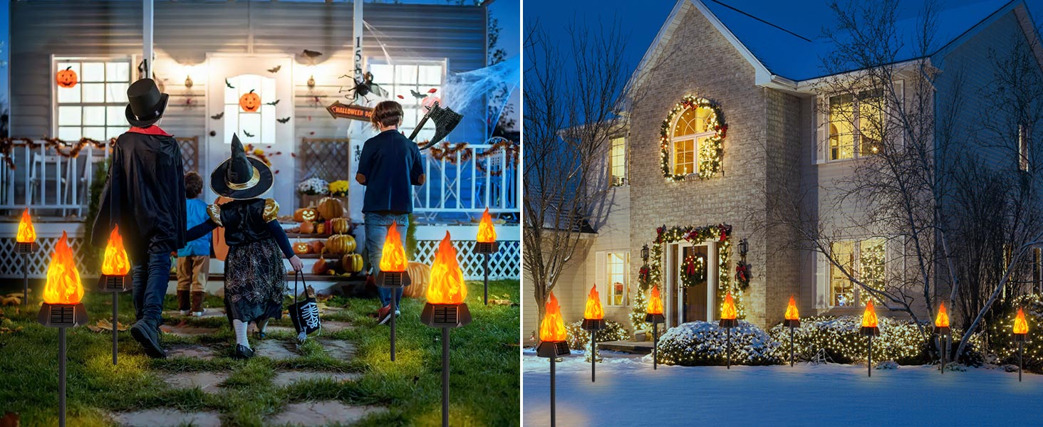 Geemoo Solar Lanterns for Outdoor Garden - 6 Pack Solar Torch Lights with Realistic Flame Effect