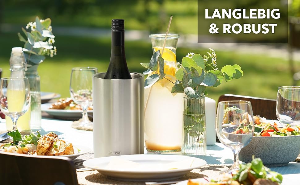 SWISS HOME® Охолоджувач для пляшок вина, шампанського та ігристого вина з нержавіючої сталі, подвійні стінки, у подарунковій коробці