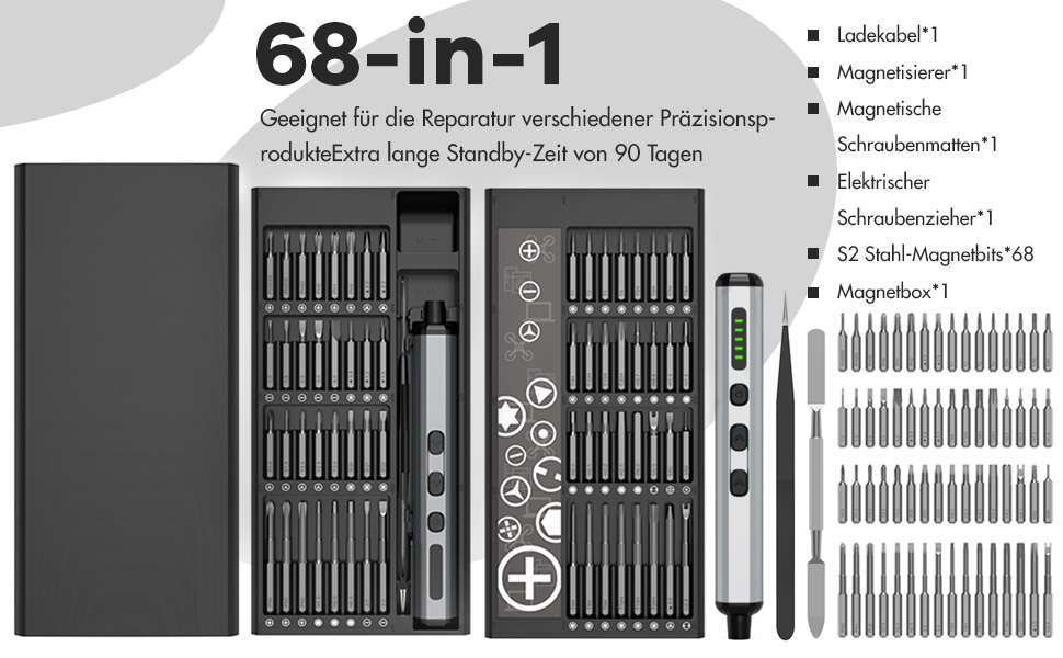 Міні-електродриль/викрутка преміум-класу 68в1 з магнітними бітами для ремонту iPhone, ноутбуків, годинників