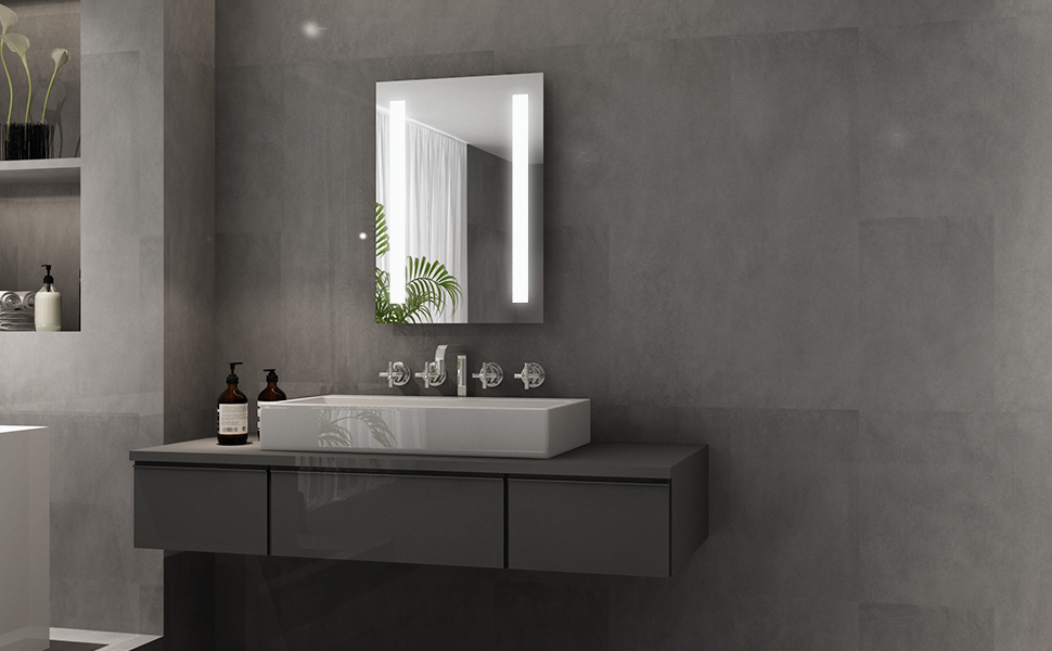 Елегантне дзеркало для ванної кімнати з LED-підсвічуванням 40x60 см, холодне біле світло, енергозберігаюче, настінне