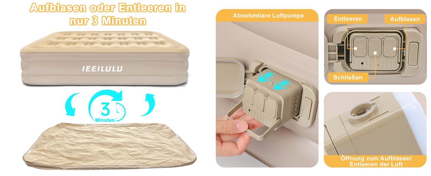 Надувний матрац самонадувний, односпальний з насосом та нічним світлом, 190 x 100 x 40 см, для дому та кемпінгу