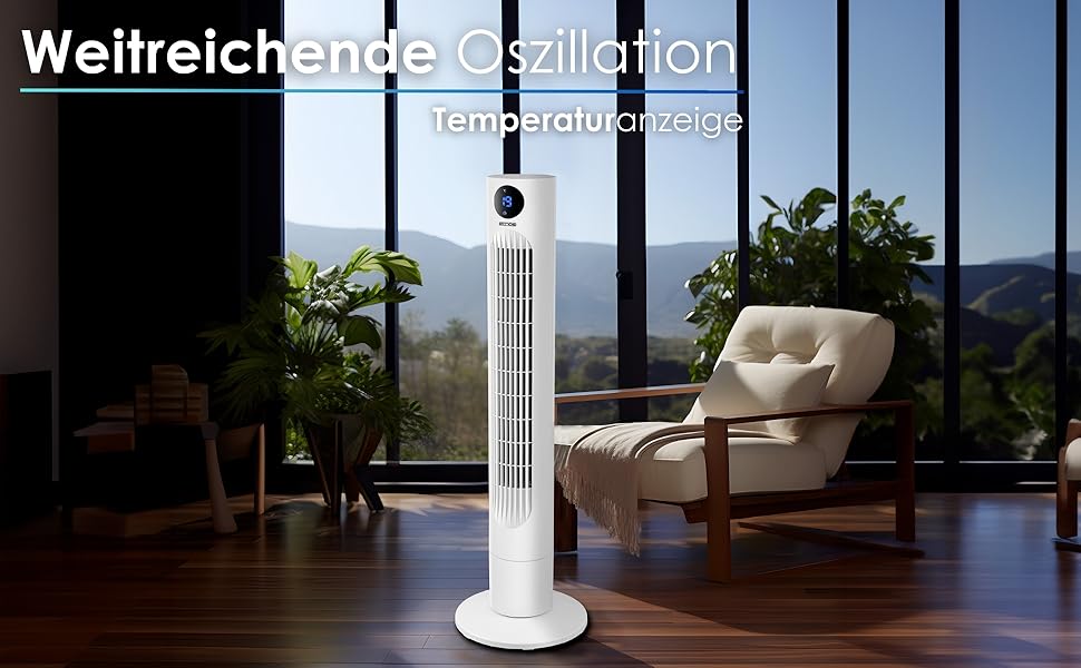Вентилятор Tower Echo – тихий, з пультом, LED-дисплеєм та таймером 12 год