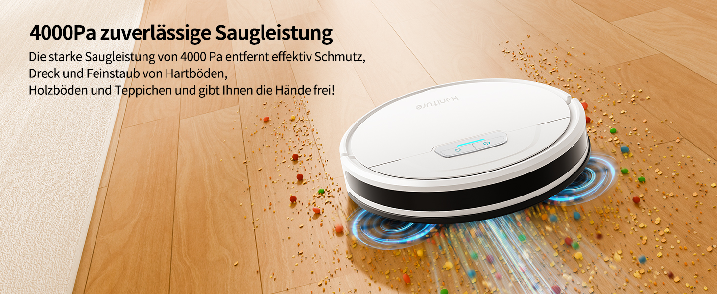 Робот-пилосос HONITURE G20 з функцією миття підлоги, 4000Pa, 3-в-1, для тварин, килимів, твердих підлог, з голосовим керуванням та пультом дистанційного керування, білий